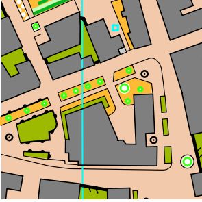 Map fragment – old town streets and courtyards of Ventspils